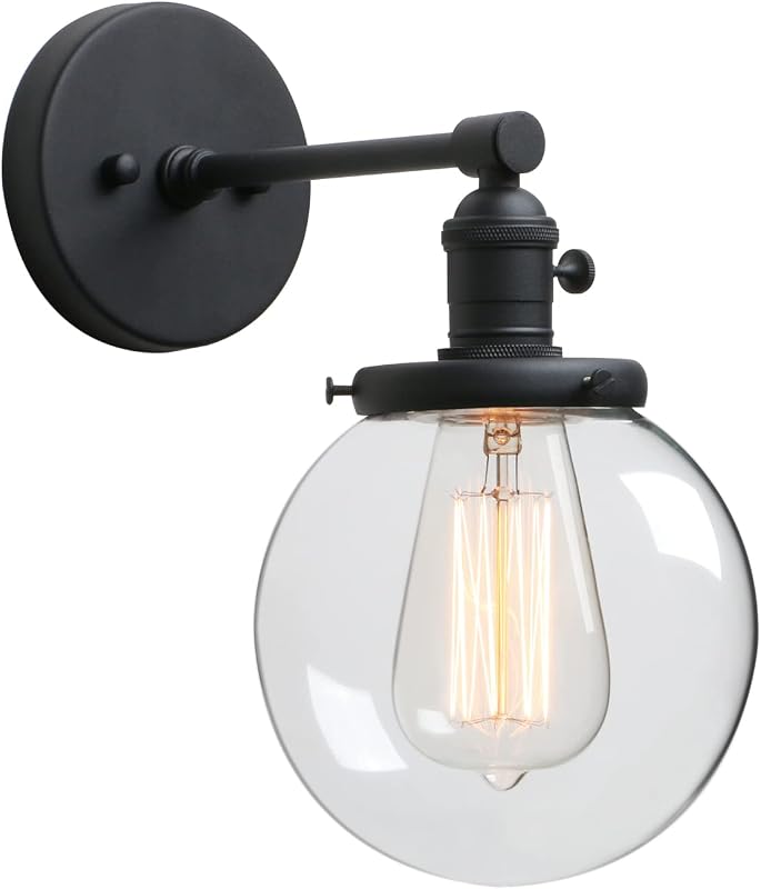 Lámpara pared industrial negro toldo vidrio 5.9" interruptor