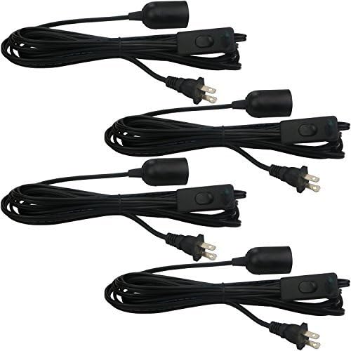 4 Cables Extensión Lámpara E26 15ft Negro Con Interruptor