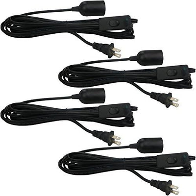 4 Cables Extensión Lámpara E26 15ft Negro Con Interruptor
