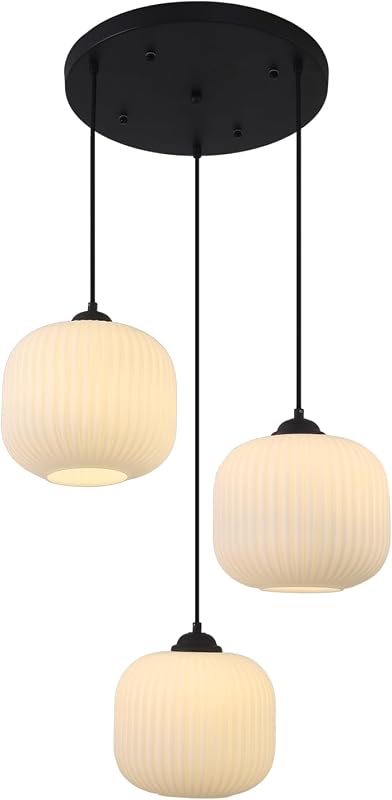 Lámpara colgante 3 luces vidrio leche negro sala
