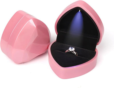 Caja anillo corazón con luz LED para compromiso boda