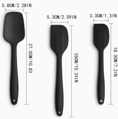 Set 3 espátulas silicona mango ergonómico antiadherente negro