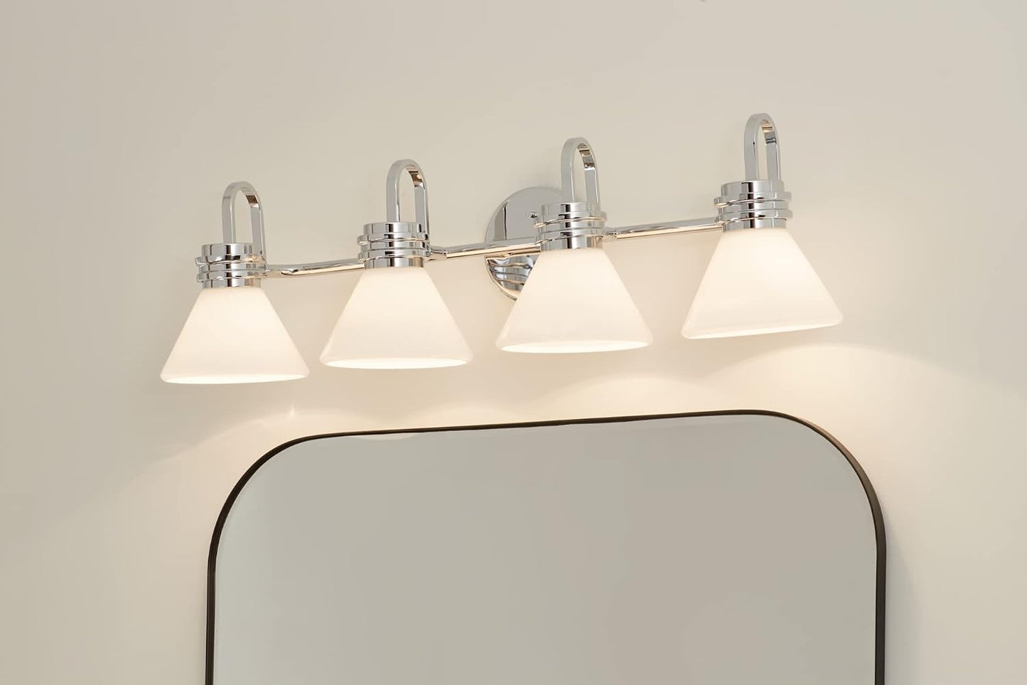 Lámpara tocador 34pulg 4 luces cristal ópalo cromo