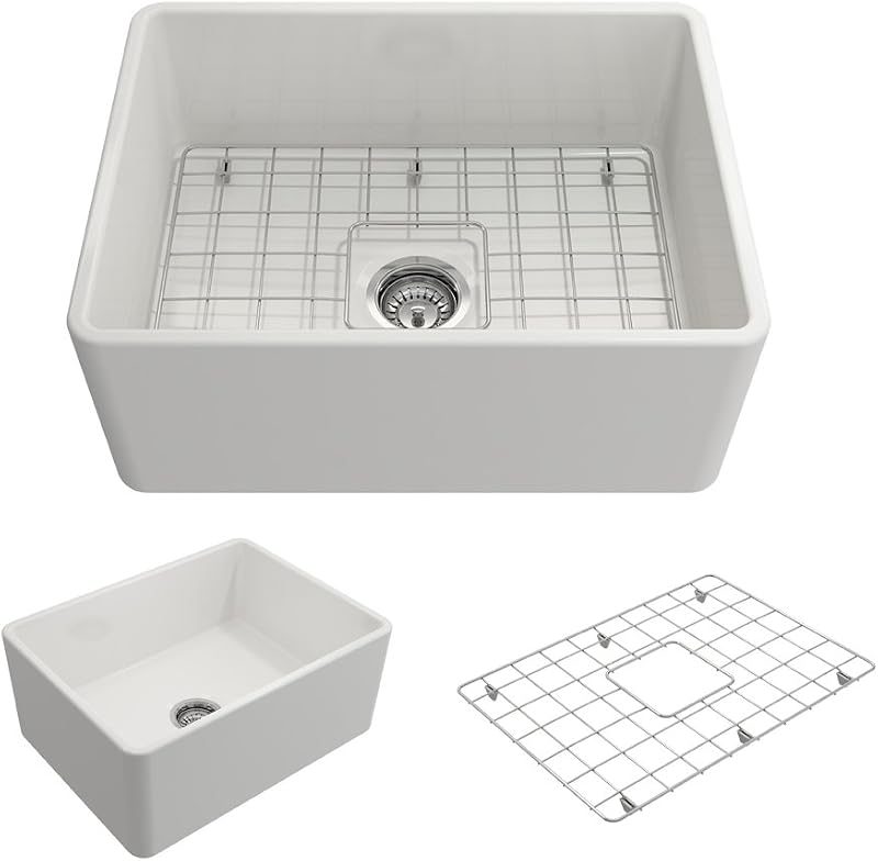 Fregadero cocina rústico arcilla refractaria 61cm blanco