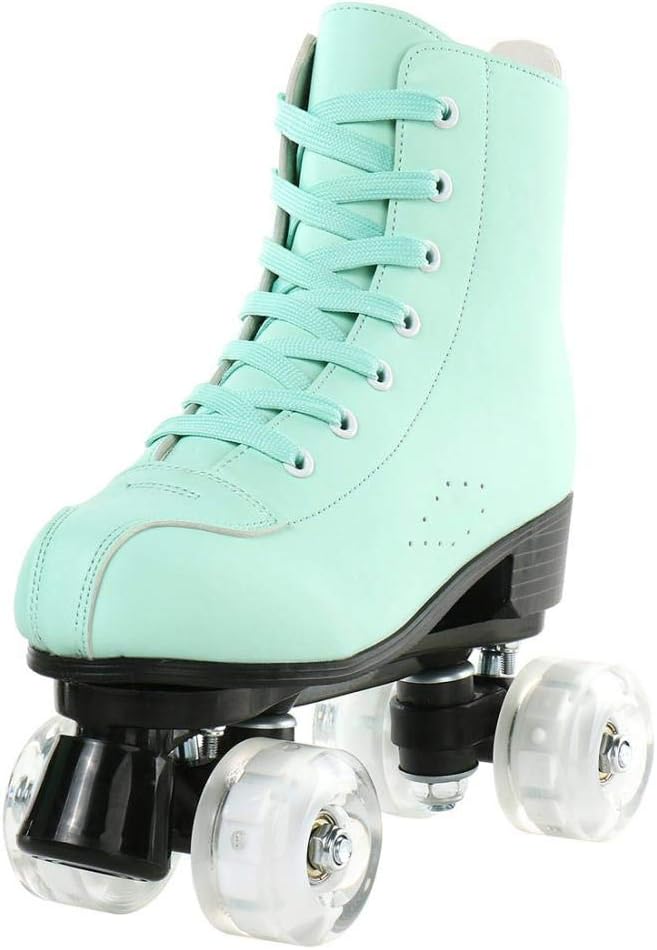 Patines mujer piel sintética verde con bolsa