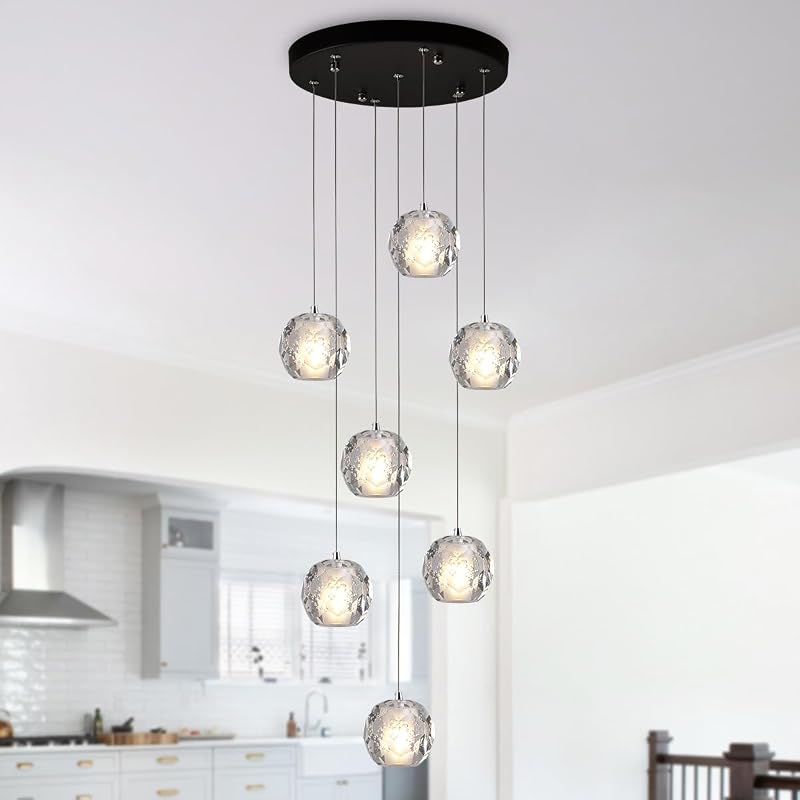 Candelabro cristal negro 7 luces colgante 59pulg moderno