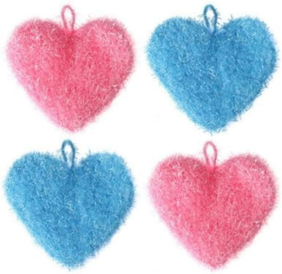 Set 4 paños cocina acrílicos corazón 2 rosa 2 azul