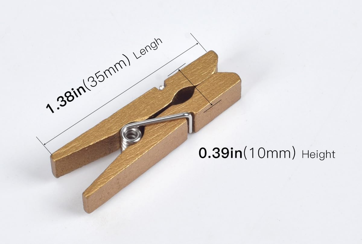 50 Pinzas Madera Dorado Mini para Fotos Arte Manualidades