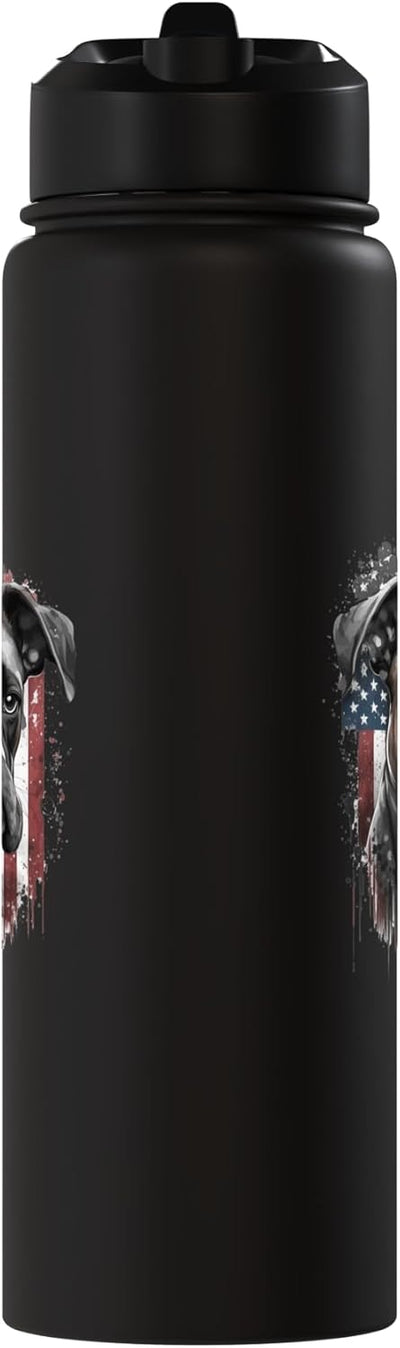 Botella de agua acero inoxidable con imagen perro boxer bandera estadounidense