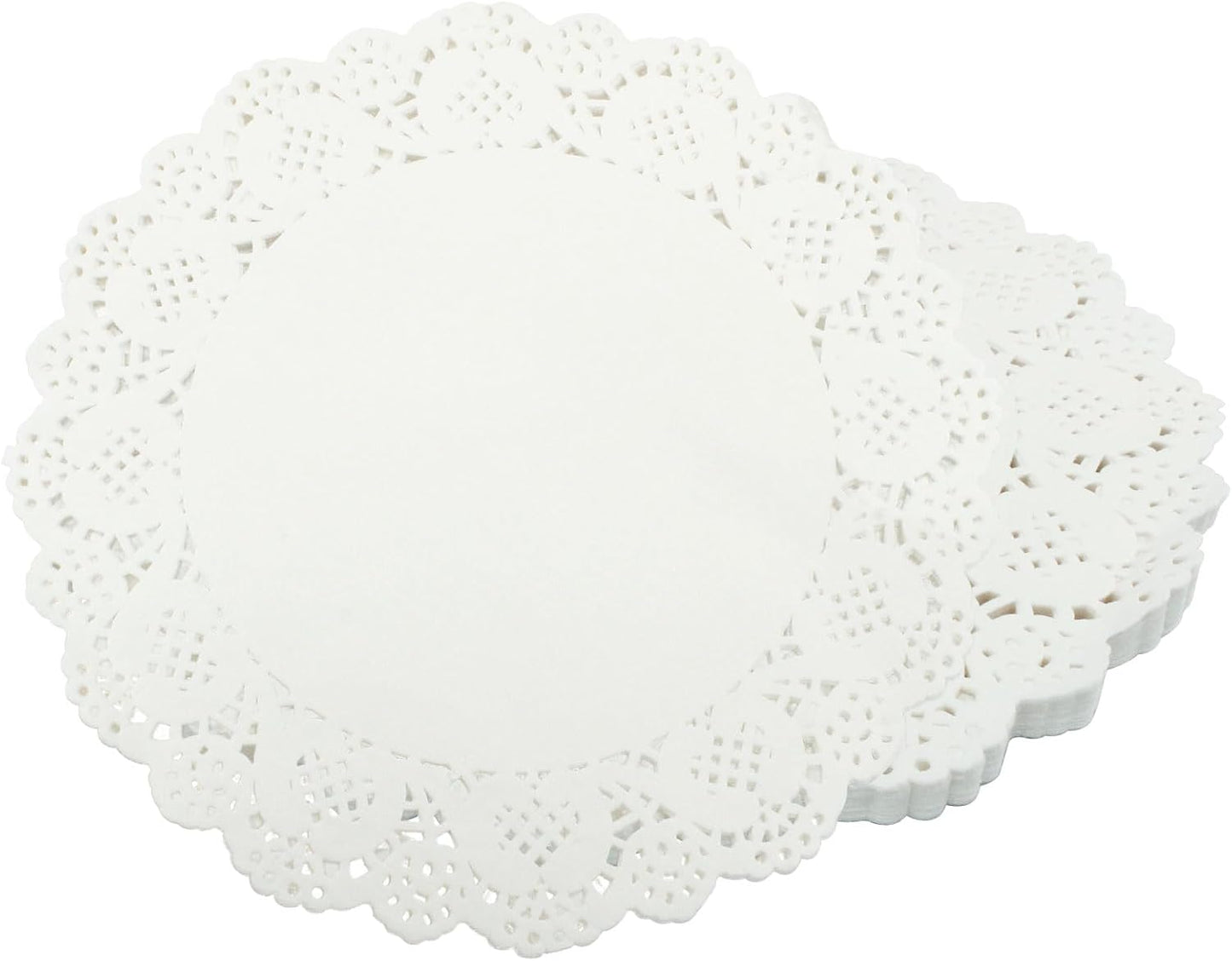 100 Manteles Redondos Papel Encaje Blanco 10.5pulg