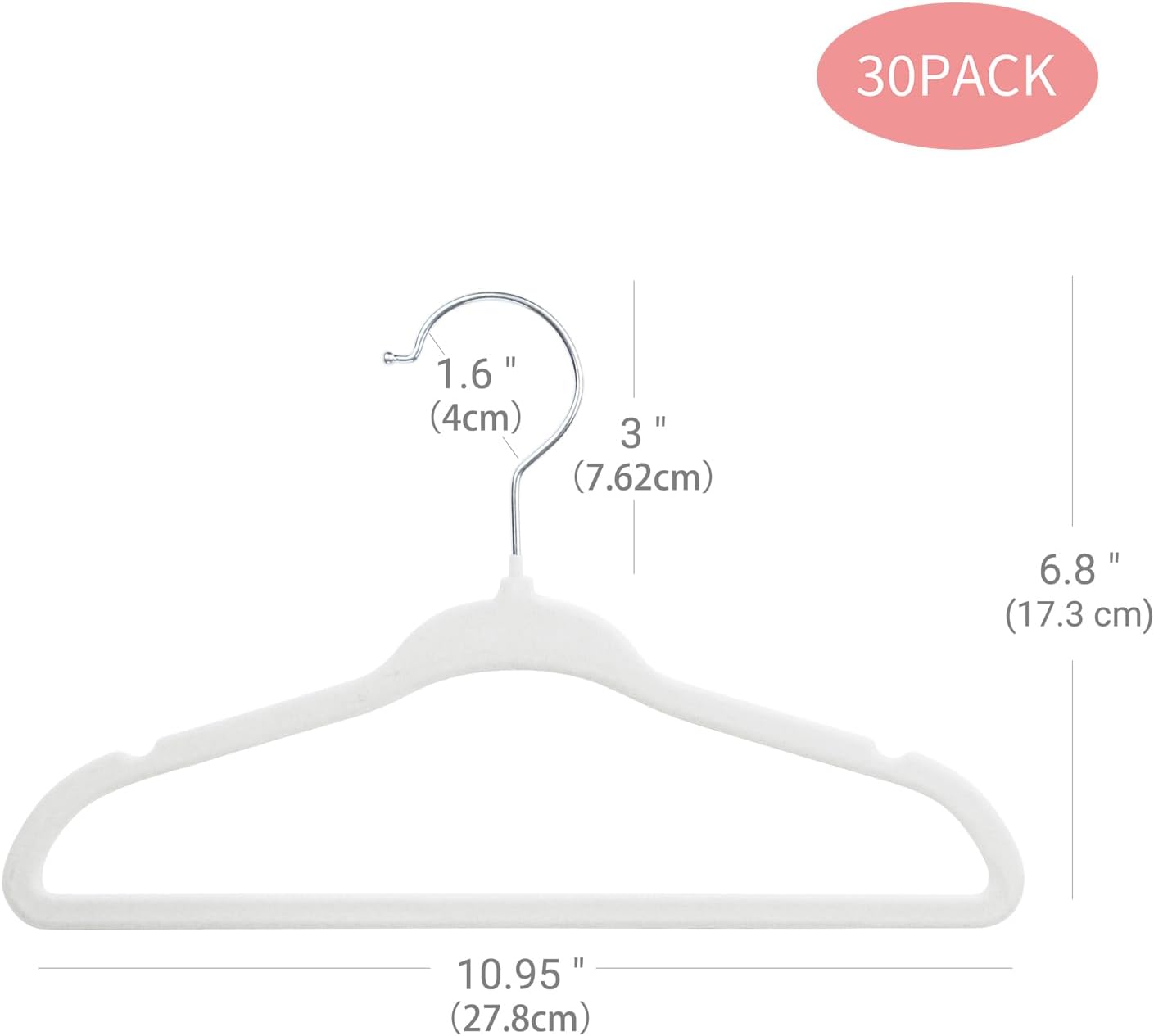 Perchas terciopelo antideslizantes para bebé set 30 blanco