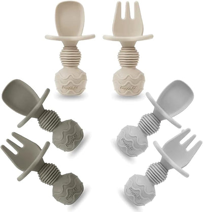 Set 6 cucharas y tenedor silicona antiahogo bebé 3 meses