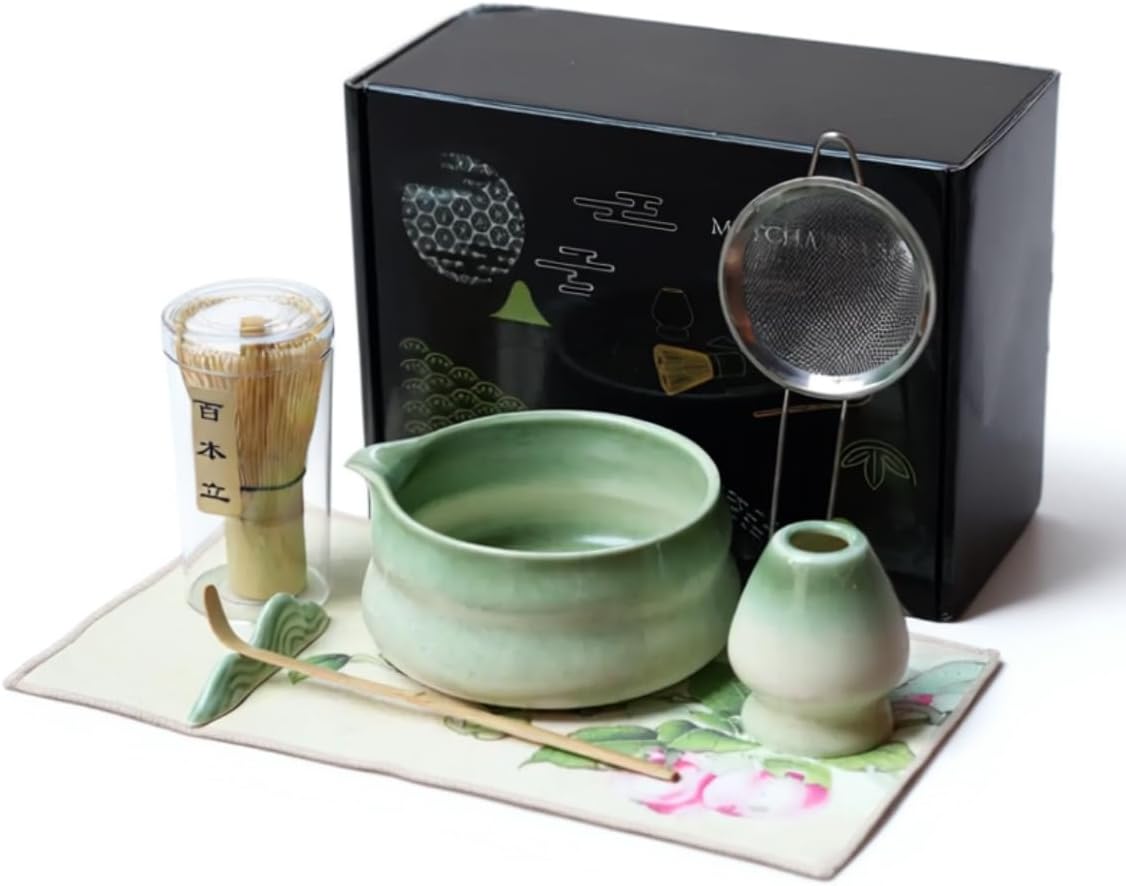 Set 7 Batidores Matcha Bambú Cuenco Soporte Cuchara Tamiz