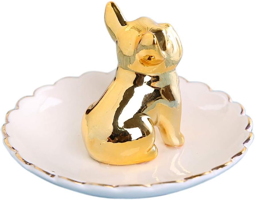 Bandeja cerámica organiz. joyas perros Bulldog dorado