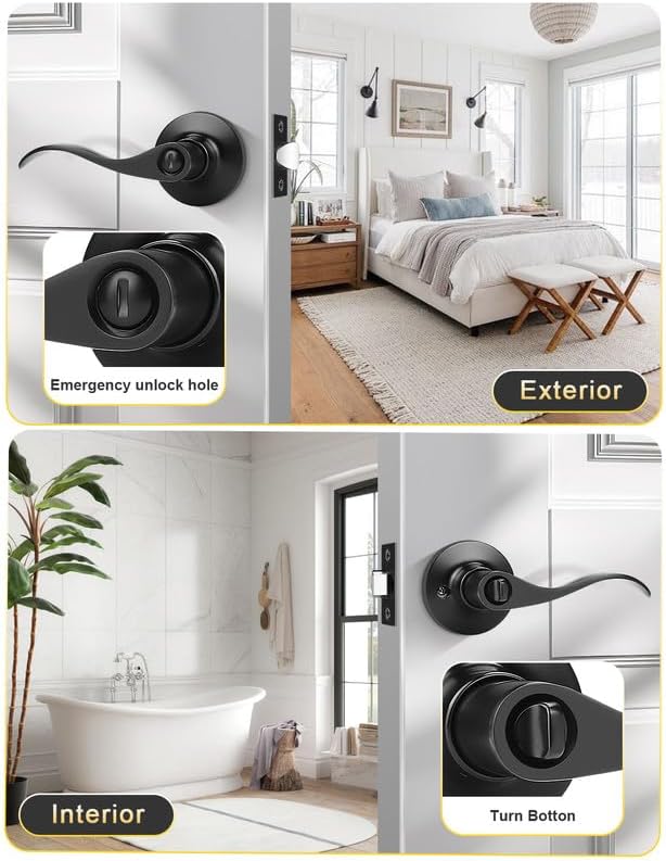 2 Pzas Manija Puerta Negra Moderna Reversible Dormitorio