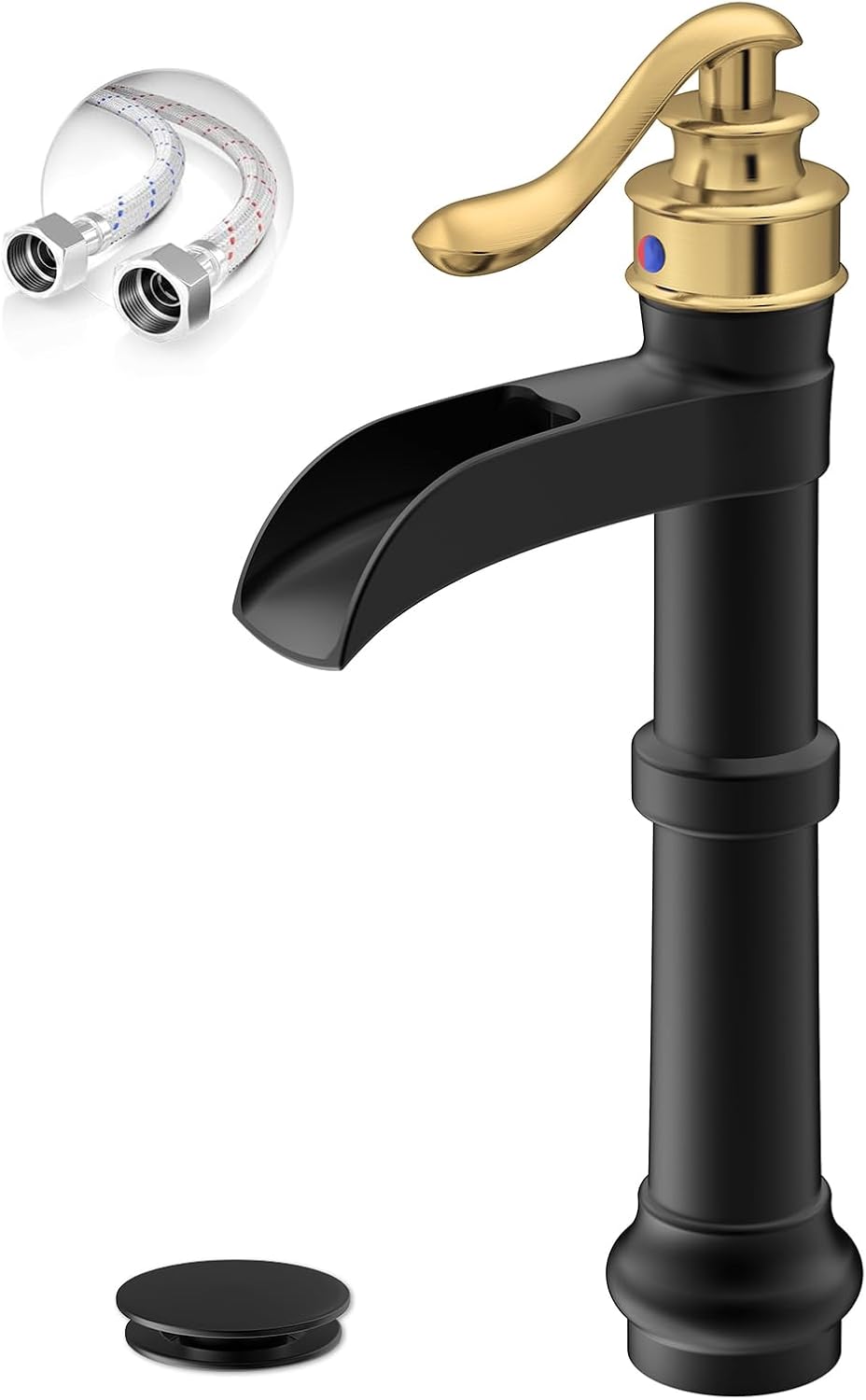 Grifo baño negro dorado 1 agujero manija alta