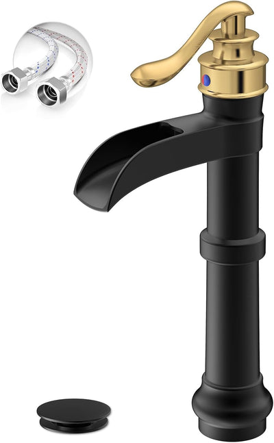 Grifo baño negro dorado 1 agujero manija alta