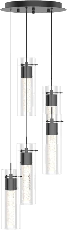 Lámpara techo colgante 5 luces LED cristal burbujas negro