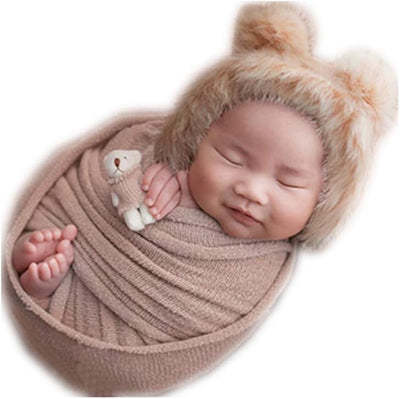 Manta envolvente para bebé con gorro oso y accesorios