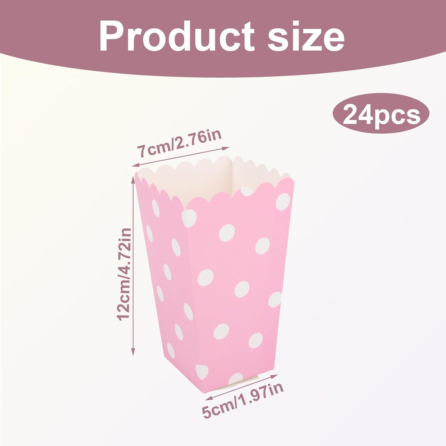 24 Cajas Palomitas Maíz Rosadas Mini Cubos Con Lunares Blancos