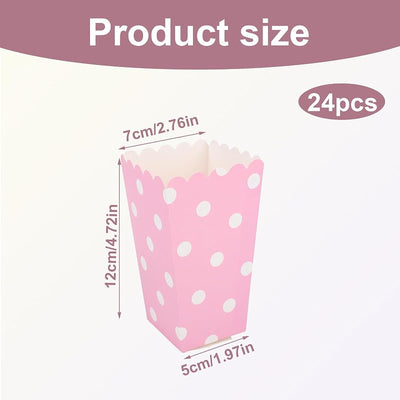 24 Cajas Palomitas Maíz Rosadas Mini Cubos Con Lunares Blancos