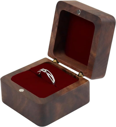 Caja cuadrada madera anillos magnética bodas compromisos