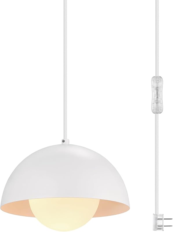 Lámpara colgante enchufable 1 luz blanco mate pantalla