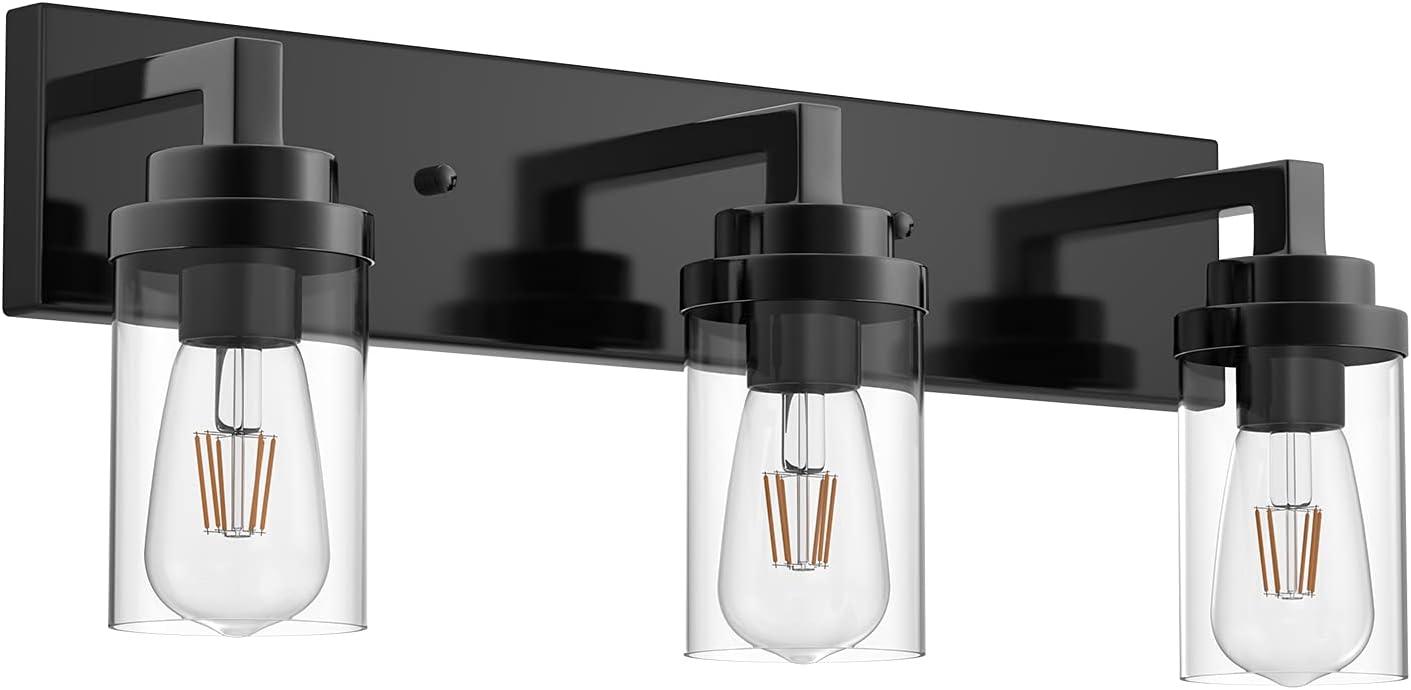 Luminaria baño 3 luces negro aplique industrial vidrio