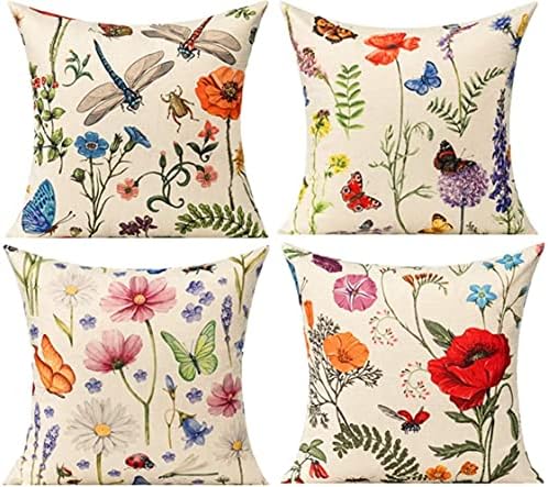 4 Pzas Fundas Almohada Exterior 26x26pulg Flores Jardín