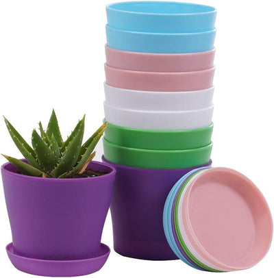 10 Macetas Plástico para Plantas Interior con Palet