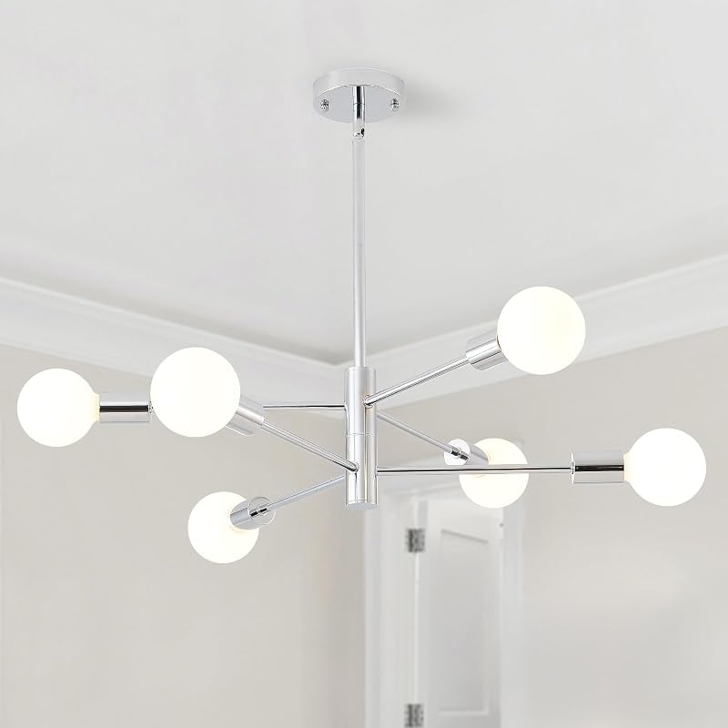 Lámpara techo 6 luces Sputnik cromada ajustable sala cocina