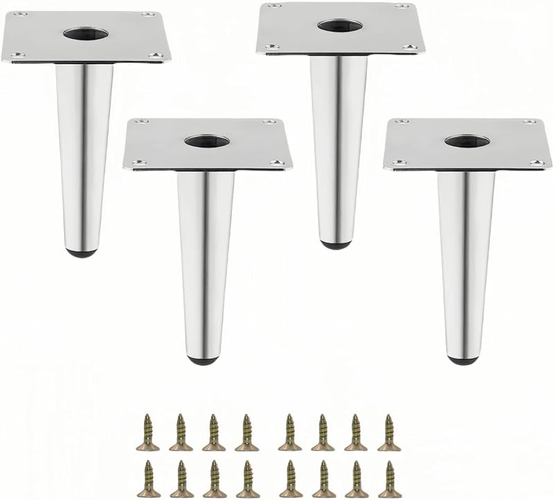 Patas metal color plata para muebles 4pulg set 4