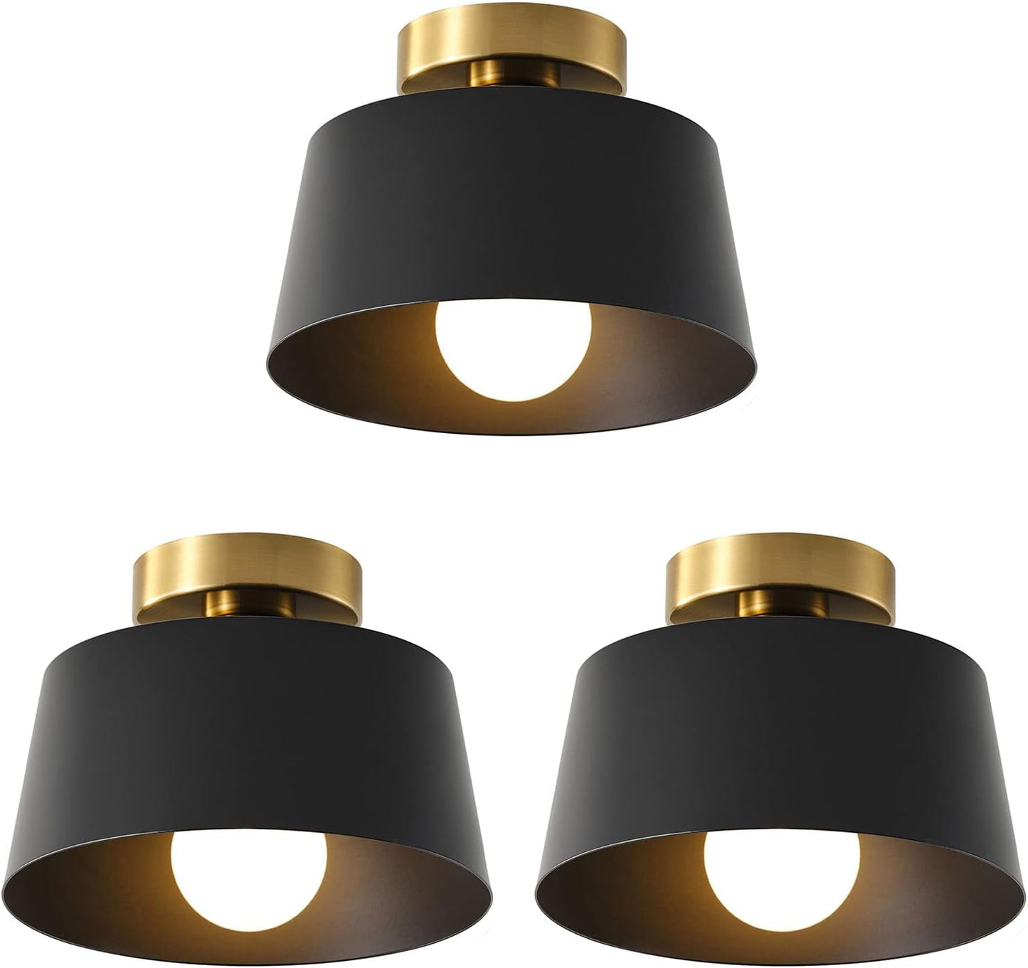 Lámpara techo pasillo placa dorada pantalla negra set 3