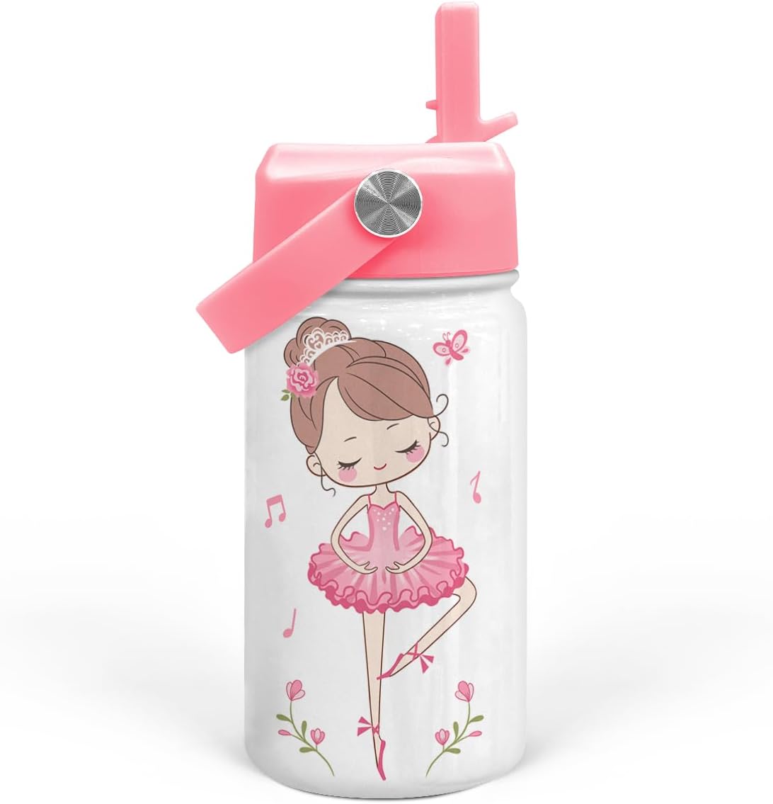 Botella agua para niños acero inox 12oz con pajilla