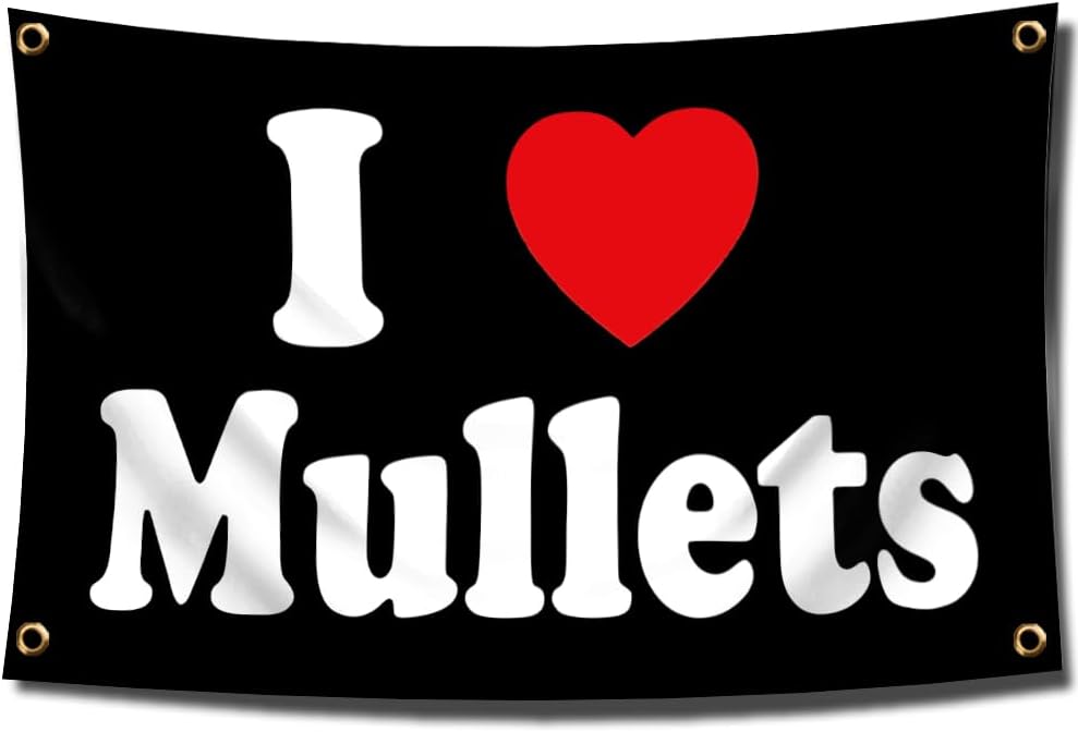 Bandera i love mullets 3x5ft decoración interior exterior