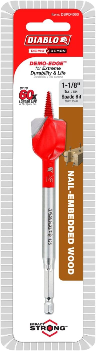Broca pala madera incrustada clavos 1-1/8pulg vástago hex