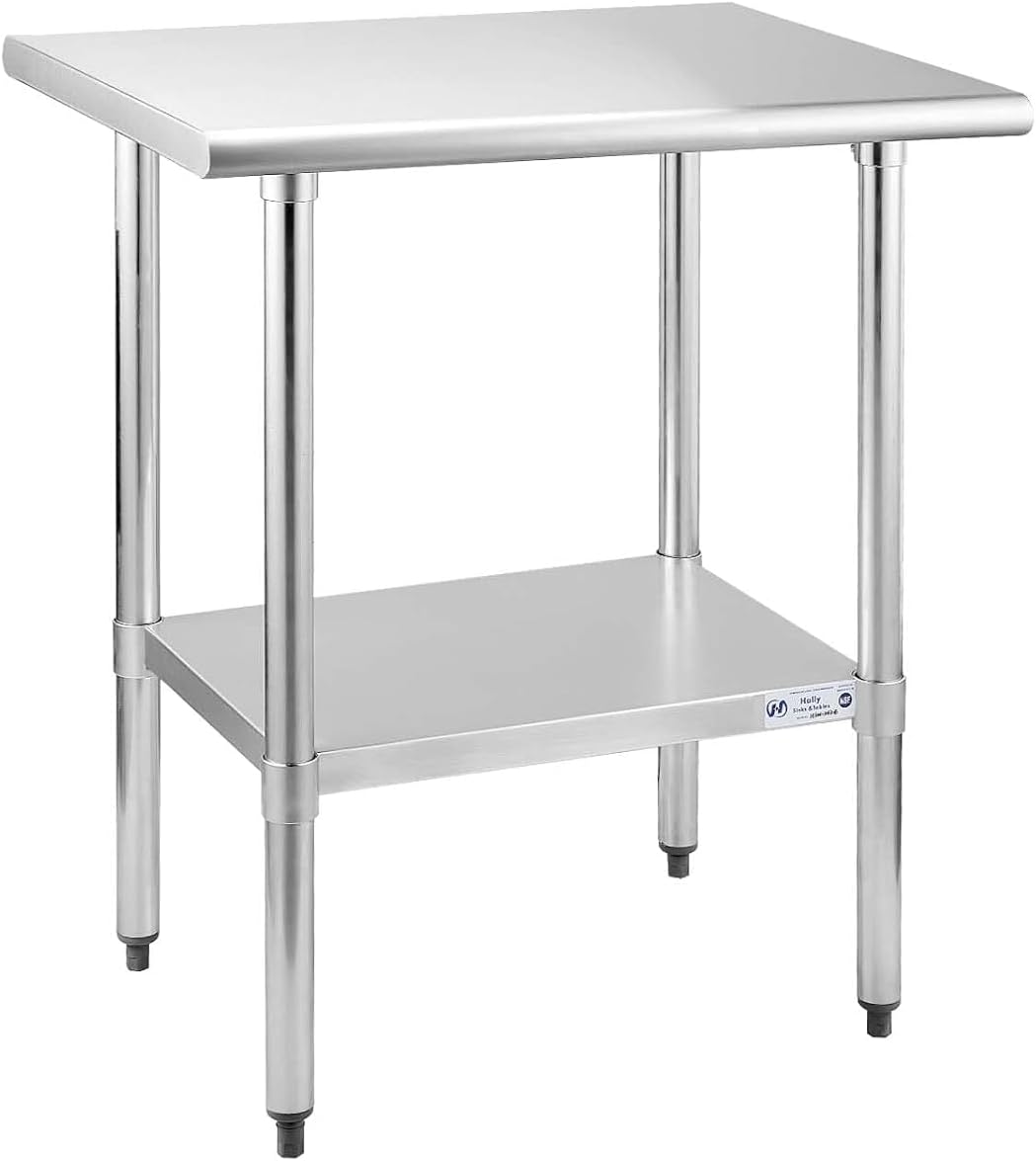 Mesa trabajo acero inox 24x30pulg NSF estante patas galvanizadas