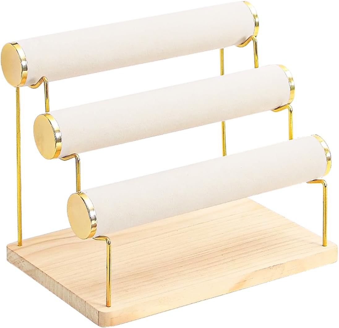 Soporte 3 niveles para joyas con base madera