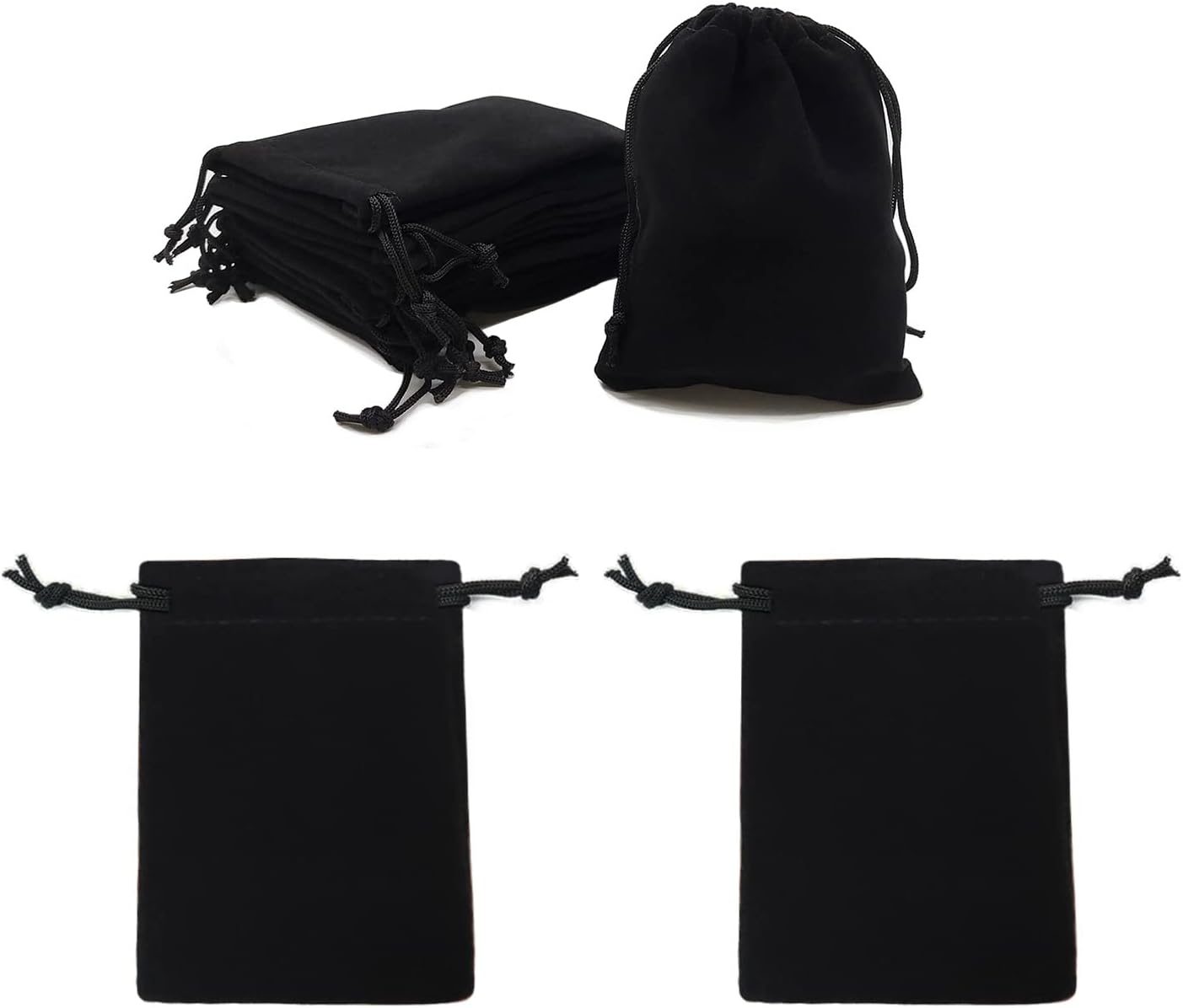 Bolsas terciopelo negras con cordón para joyas y regalos