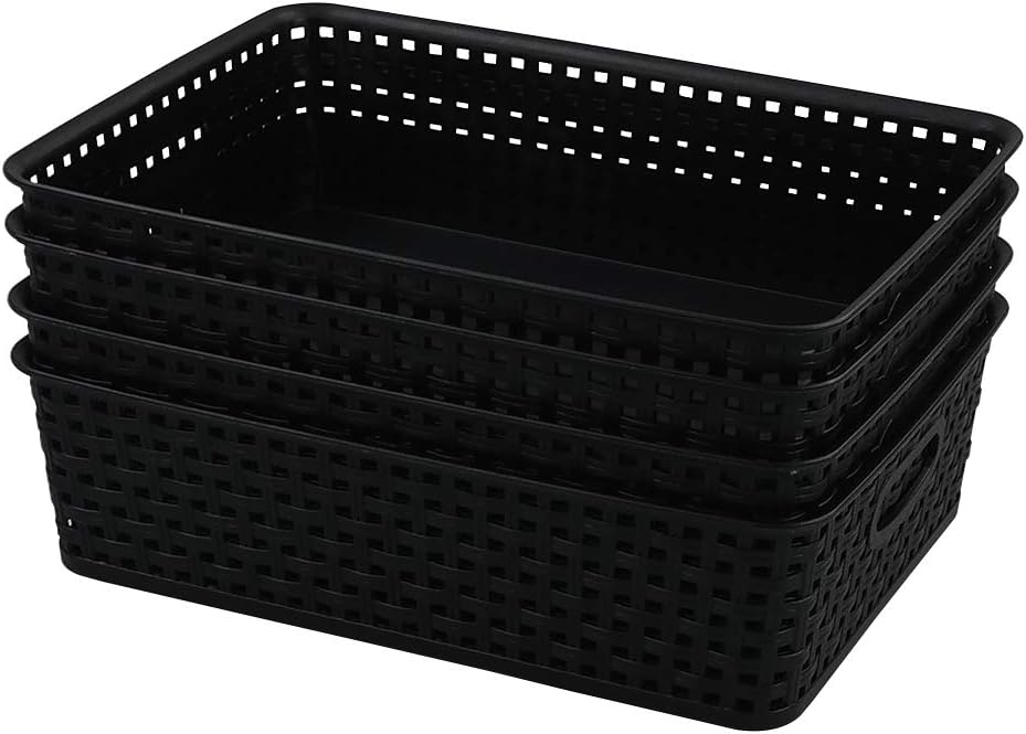 4 Cestas Almacenamiento Plástico Negro