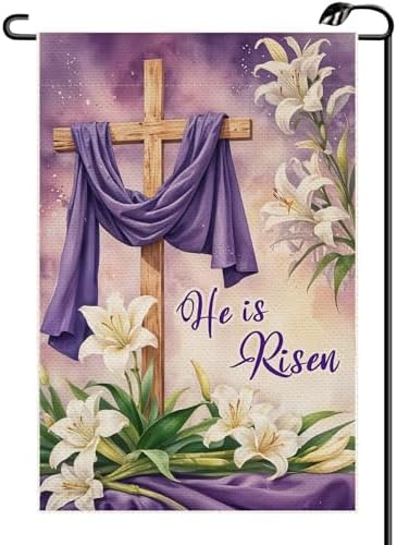 Bandera jardín Pascua 12x18pulg doble cara cruz lirio morado