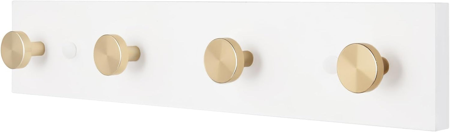 Perchero madera 4 ganchos aluminio 16" placa blanca