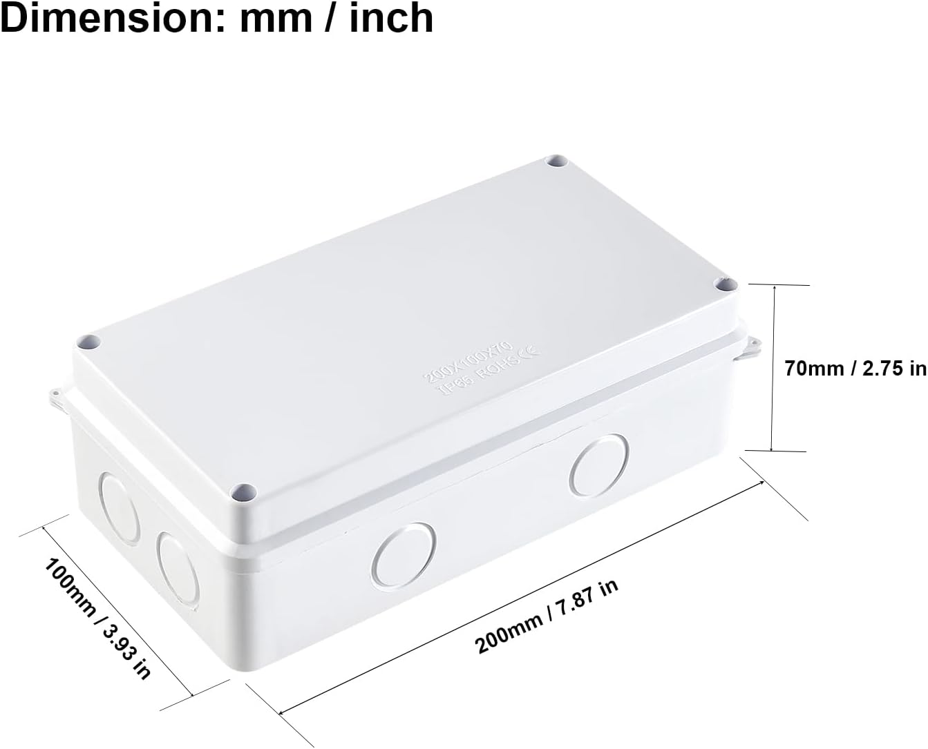 Caja conexiones eléctricas IP65 plástico ABS blanco 7.9x3.9x2.8pulg