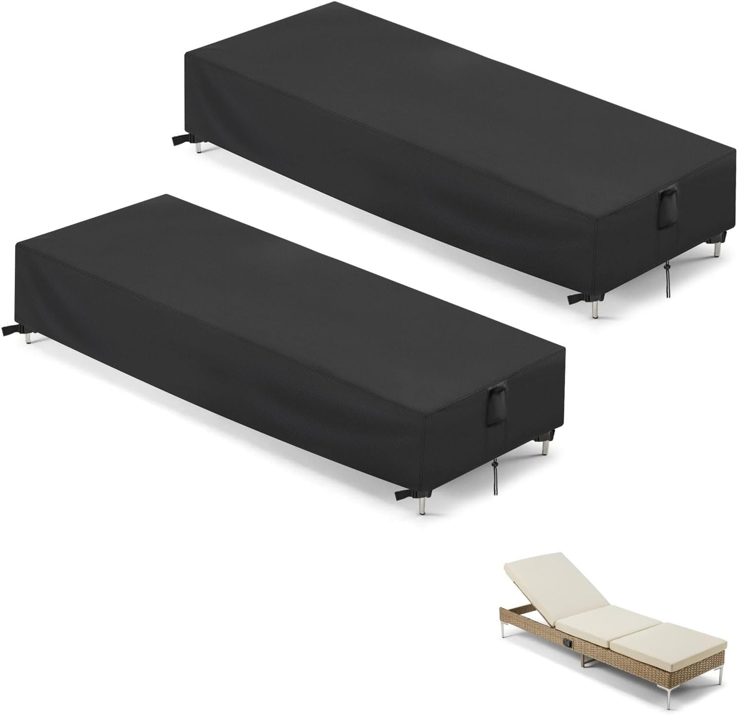 2 Fundas tumbona patio impermeables 78x26x12pulg negro