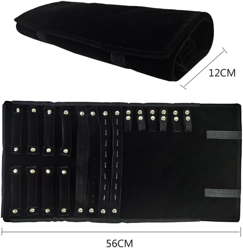 Estuche terciopelo organiz. enrollable para joyas negro