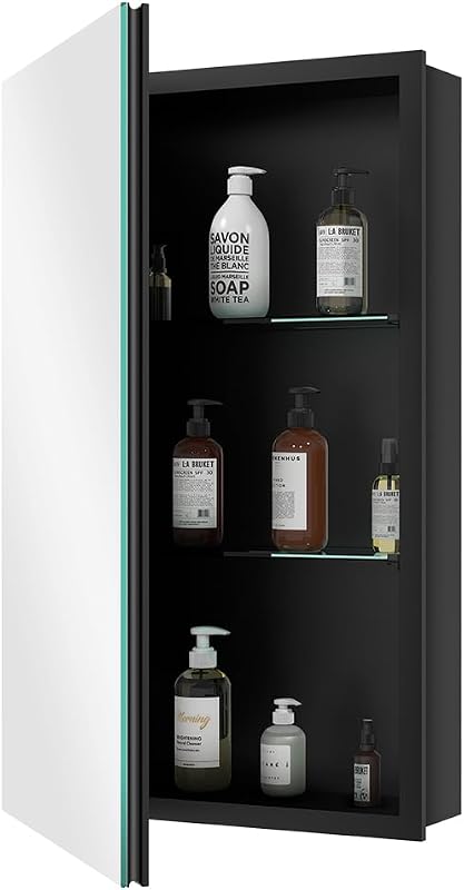 Botiquín baño 16x26" color negro con espejo y estantes