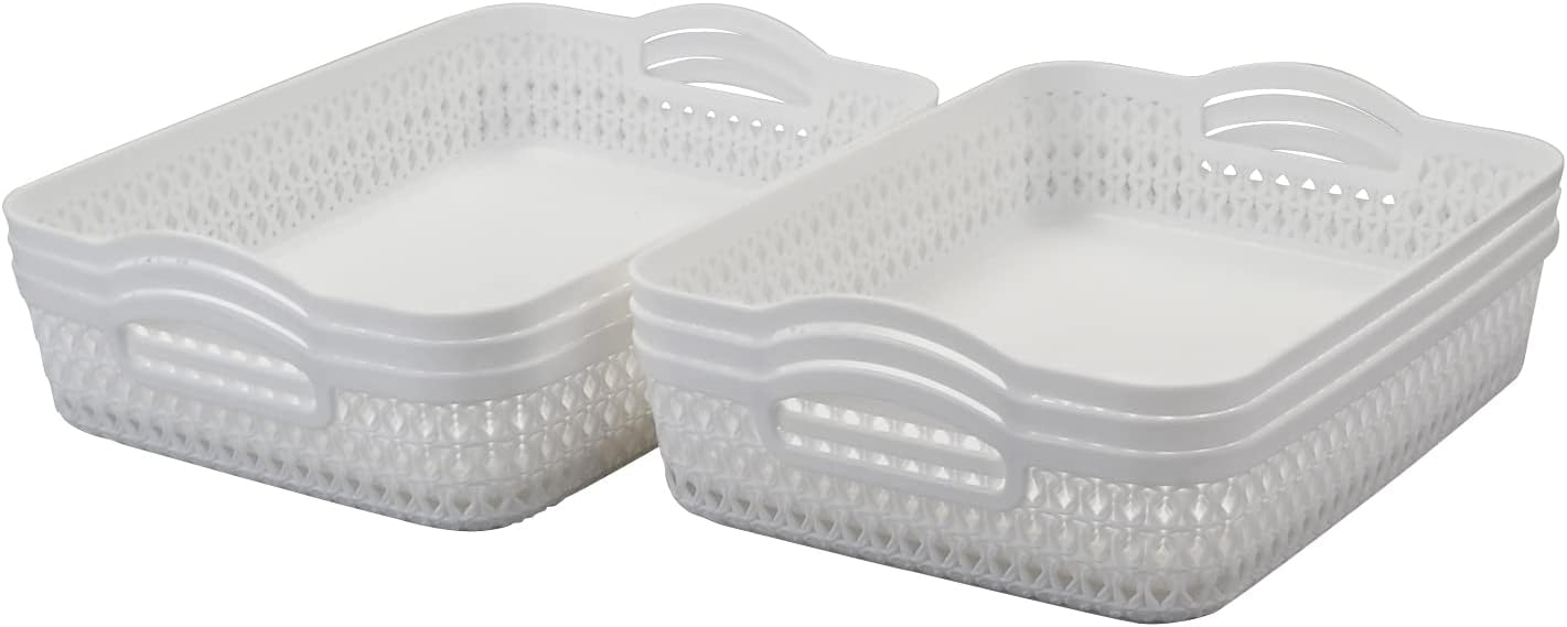 6 Cestas Almacenamiento Plástico con Asas Blanco