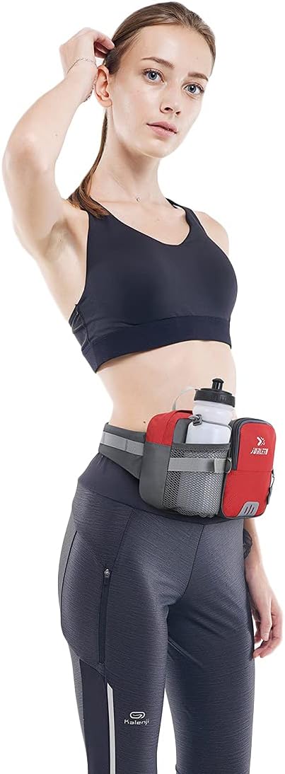 Riñonera con soporte botella agua cinturón deporte Rojo
