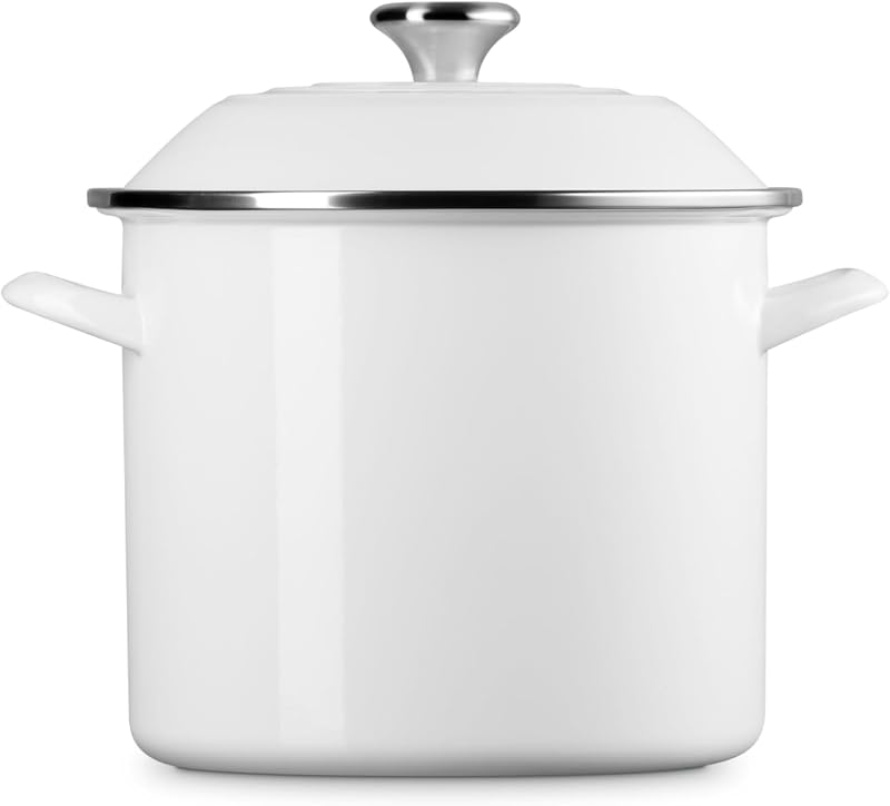 Olla esmaltada acero 10qt blanca pomos inox