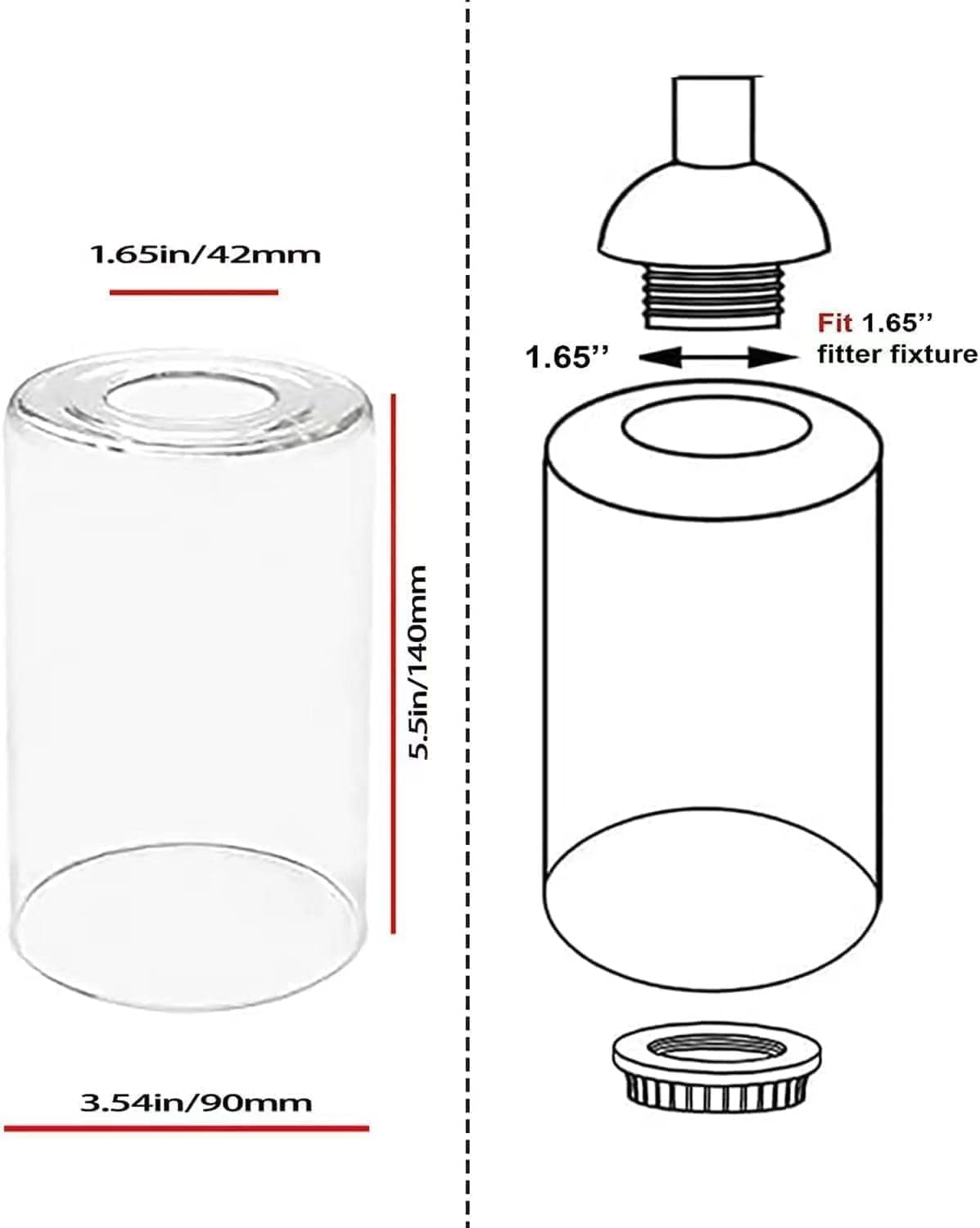 5 Pack Cubiertas Vidrio Transparente para Lámparas Cilíndricas